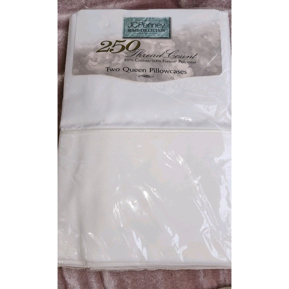 Vintage JCP Home Collection White Cream New Standard Pillowcases 250 Cottagecore